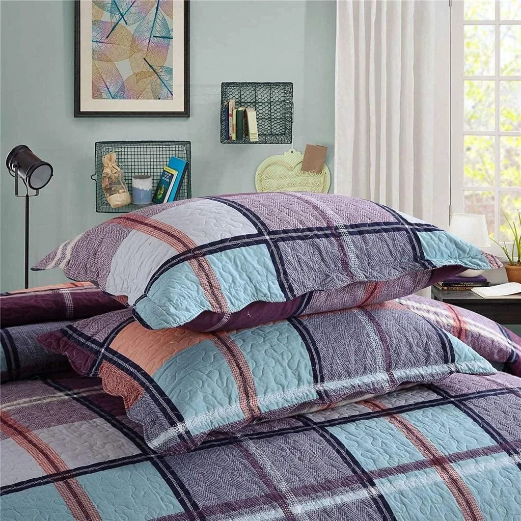 ست روتختی لحاف‌دار طرح تکه دوزی مربعی دونفره بزرگ 4 تکه، لحاف نخی، روانداز تخت 230 در 250 سانتی‌متر، میکروفایبر سبک وزن اولتراسونیک