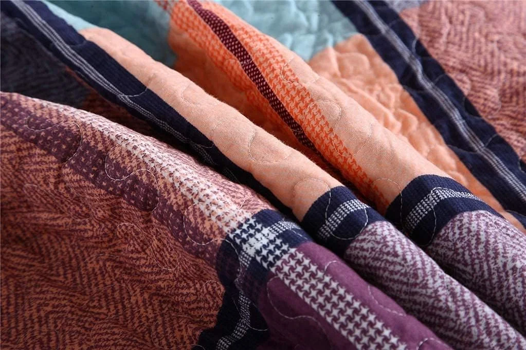 ست روتختی لحاف‌دار طرح تکه دوزی مربعی دونفره بزرگ 4 تکه، لحاف نخی، روانداز تخت 230 در 250 سانتی‌متر، میکروفایبر سبک وزن اولتراسونیک