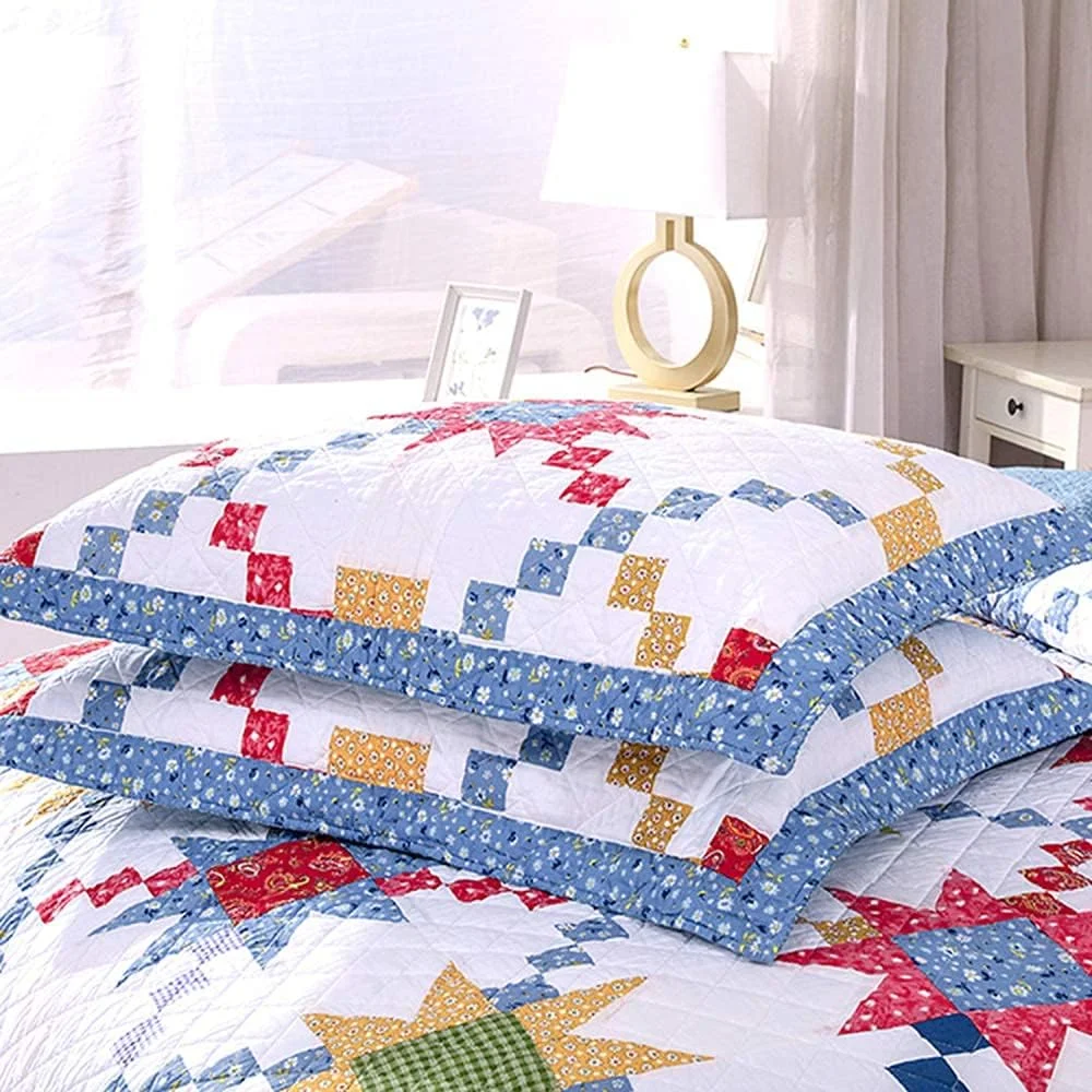 GBMULG Bedspreads Double Size, Quilted Bedspread King Cotton Patchwork Quilts Bedding Throws Set Comforter And Pillow Shams,Blue-240X270cm,Blue-supre king 240X270cm