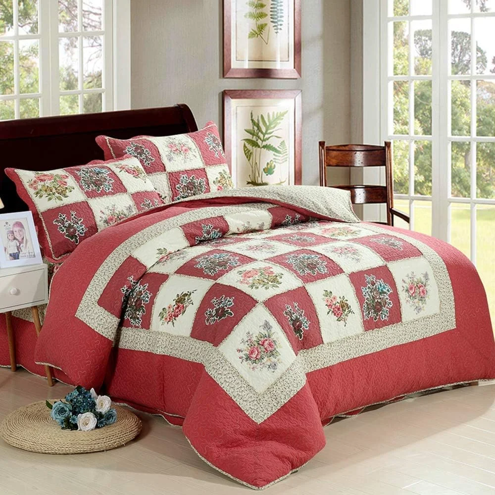 روتختی دو نفره GBMULG، روتختی لحافی کینگ سایز پنبه ای تکه دوزی شده، ست روتختی و روبالشتی، Patchwork2,Patchwork18-