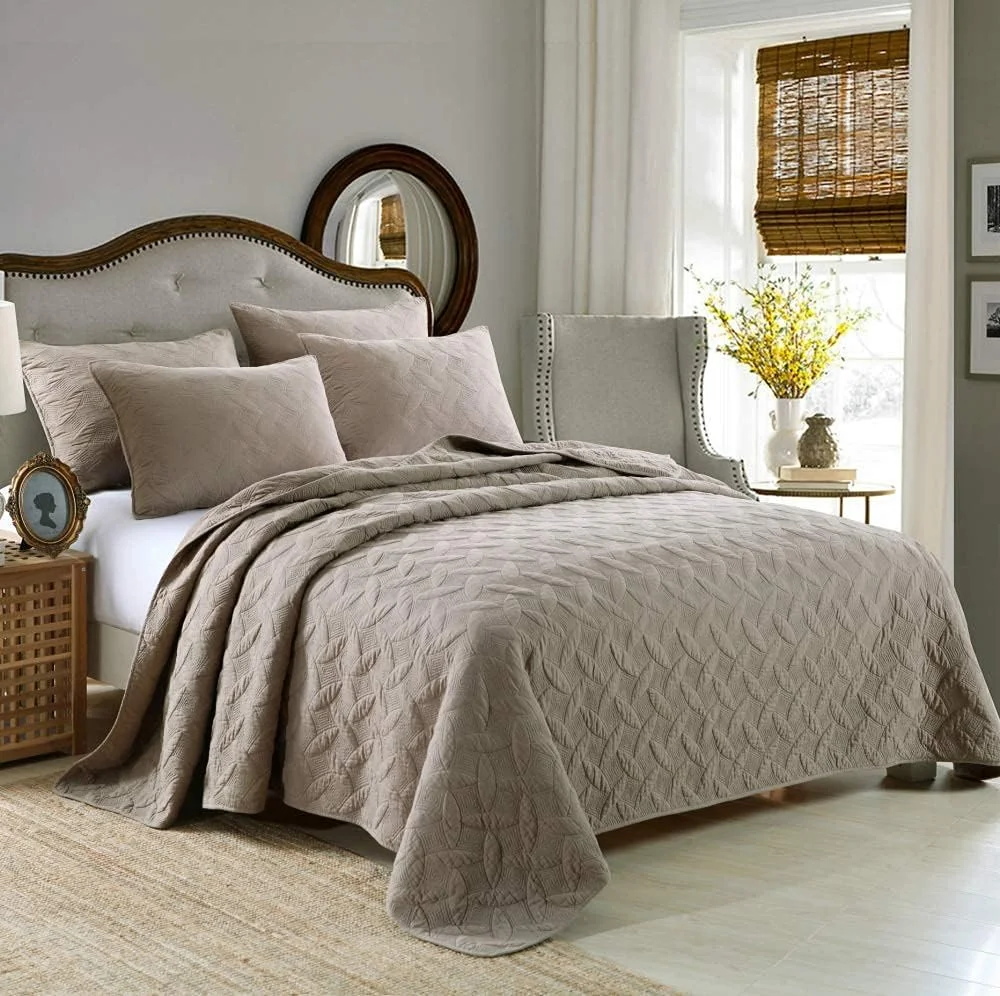 روتختی لحافی سایز دو نفره روتختی لحافی کینگ پنبه ای تکه دوزی شده ست روتختی سایز کینگ لحاف و بالش، خاکستری-230X250CM، خاکستری آ-کینگ 230X250cm