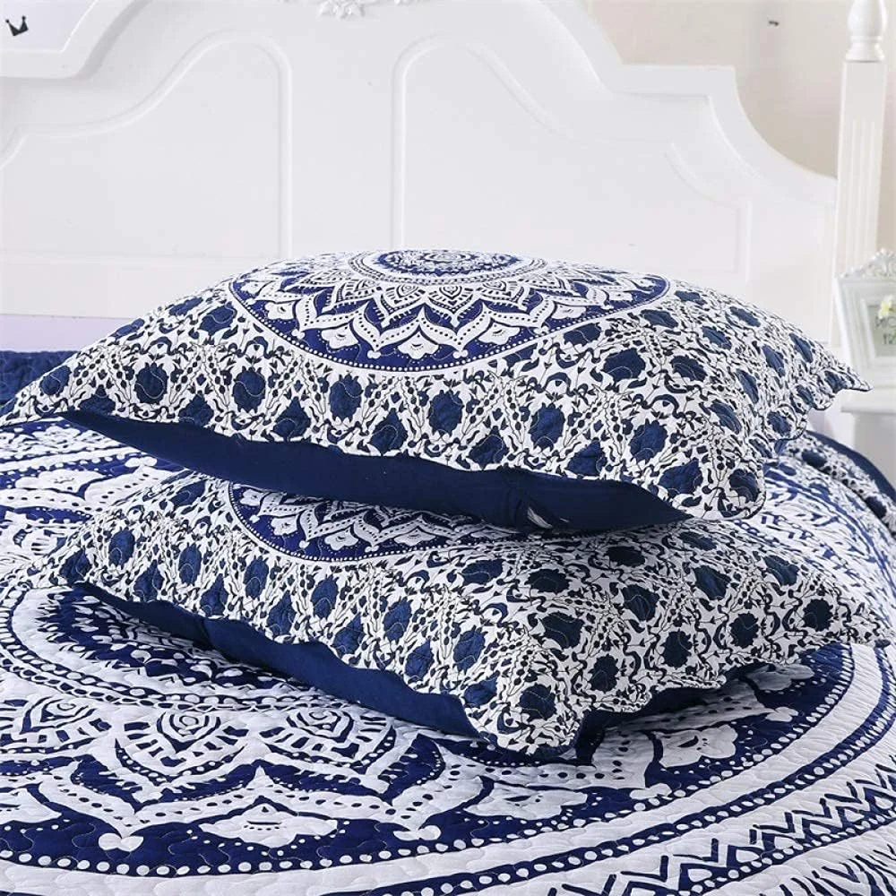 GBMULG Bedspreads Double Size Quilted Bedspread King Cotton Patchwork Quilts Bedding Throws Set Comforter And Pillow Shams,Blue3-230x250cm,Blue1-king 230X250cm