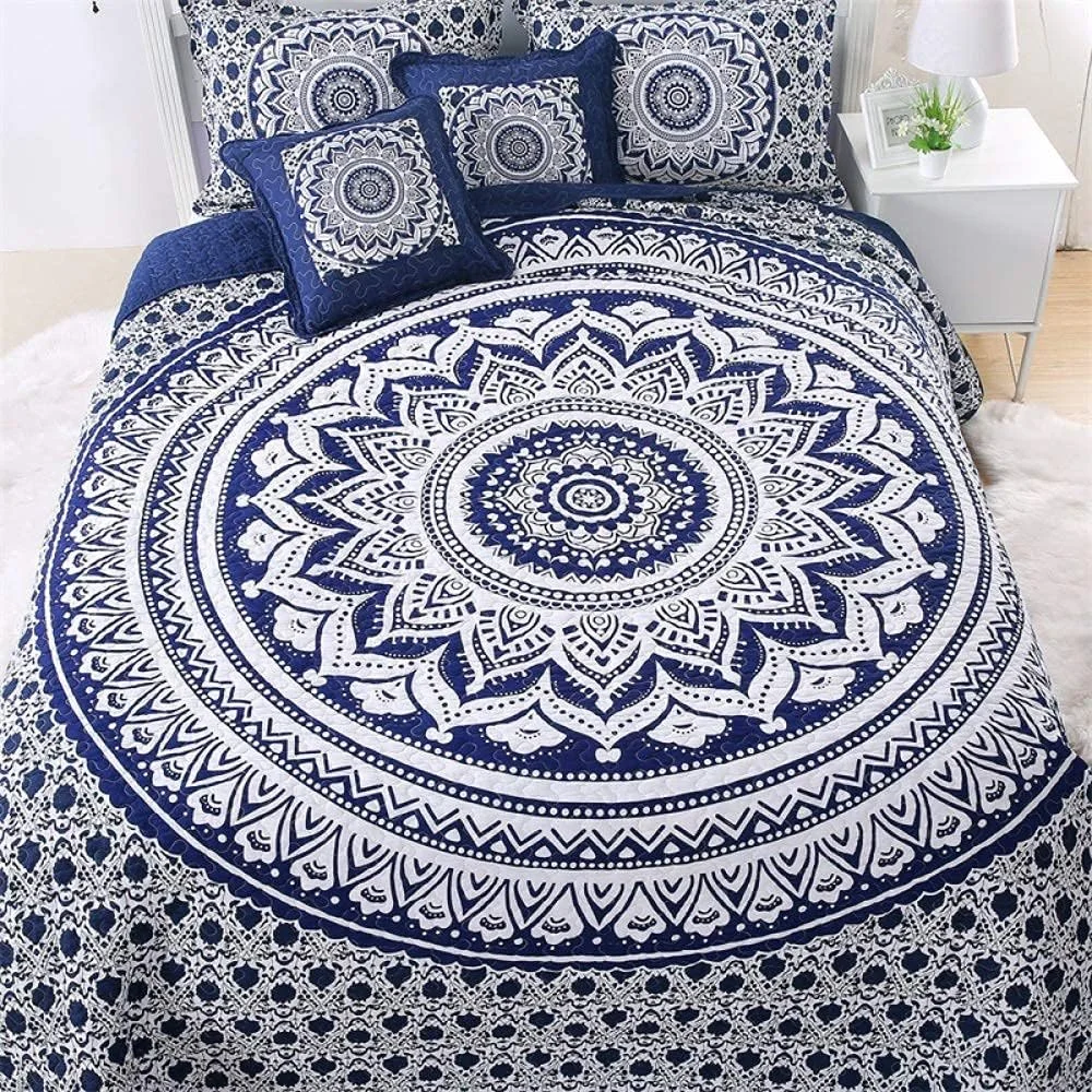 GBMULG Bedspreads Double Size Quilted Bedspread King Cotton Patchwork Quilts Bedding Throws Set Comforter And Pillow Shams,Blue3-230x250cm,Blue1-king 230X250cm