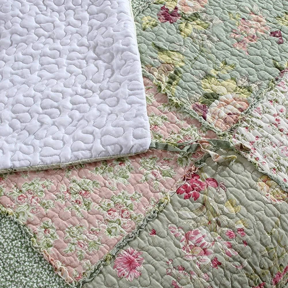 روتختی دو نفره طرح تکه دوزی پنبه ای، ست روتختی و روبالشتی