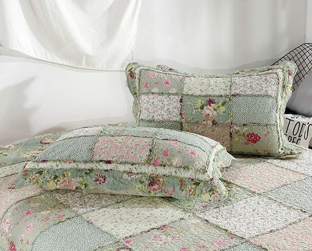 روتختی دو نفره طرح تکه دوزی پنبه ای، ست روتختی و روبالشتی