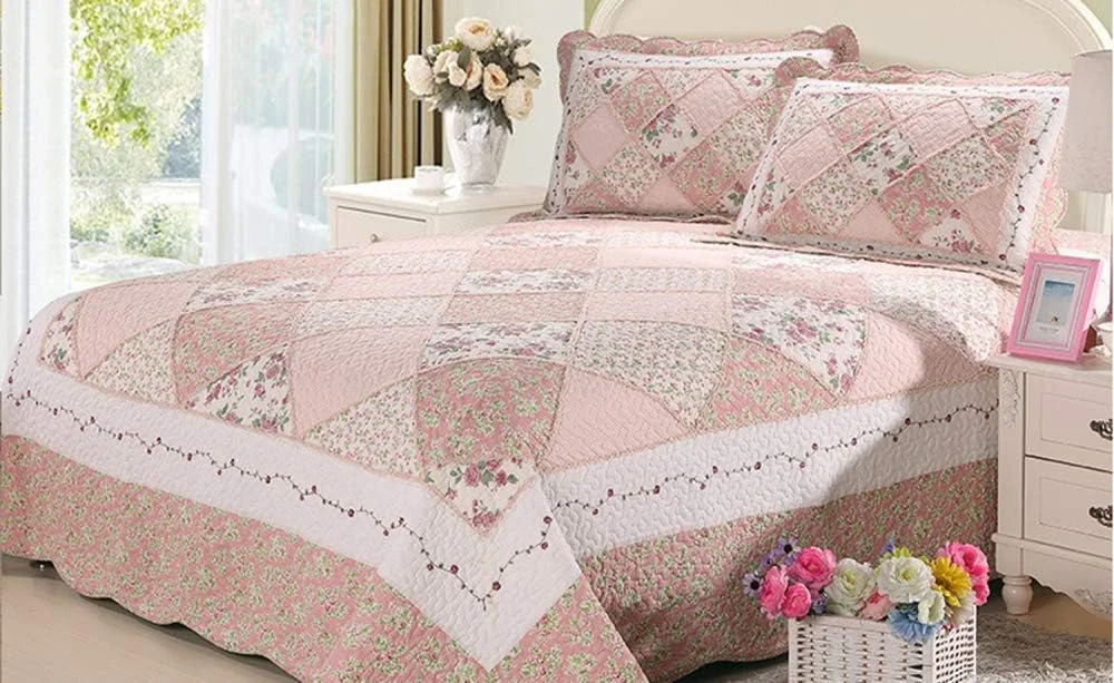 روتختی دو نفره طرح تکه دوزی شده، روتختی کینگ پنبه ای، ست روتختی و روبالشتی، طرح تکه دوزی 29، طرح تکه دوزی 24