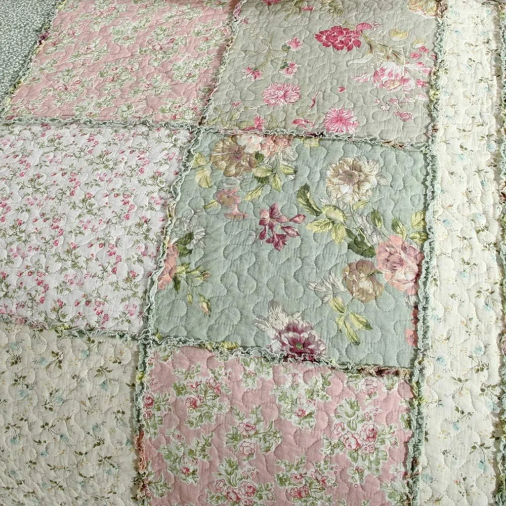 روتختی دو نفره طرح تکه دوزی پنبه ای، ست روتختی و روبالشتی