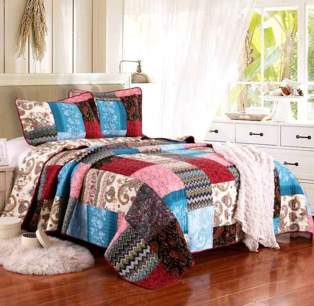 روتختی دونفره طرح تکه دوزی پنبه ای، ست روتختی و روبالشتی