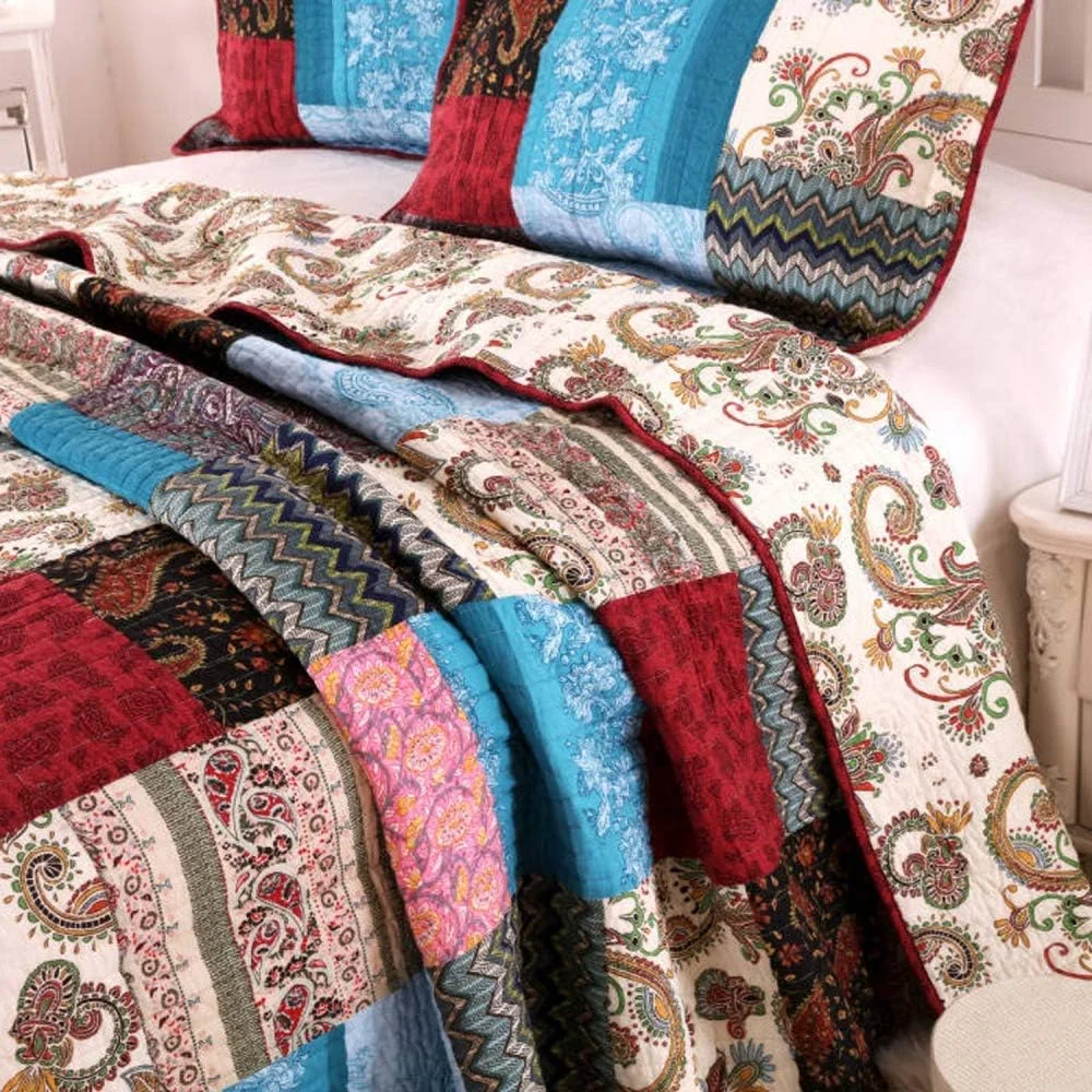 روتختی دونفره طرح تکه دوزی پنبه ای، ست روتختی و روبالشتی