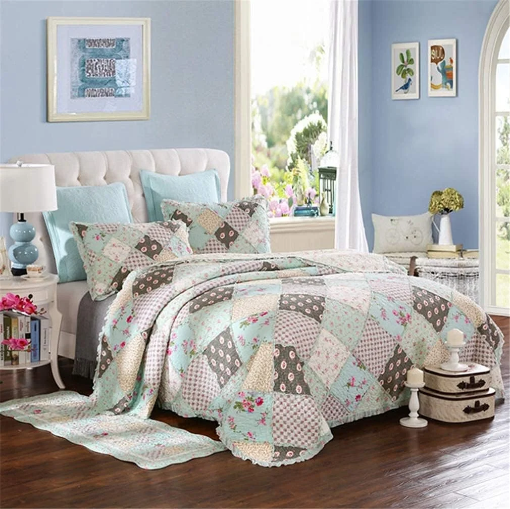 روتختی کینگ سایز 4 تکه پنبه ای گلدوزی شده طرح گل، سبک وزن، تکه دوزی شده، 220 در 240 سانتی متر، دو رو و تزئینی، به همراه فرش روتختی کینگ سایز 4 تکه پنبه ای گلدوزی شده طرح گل، سبک وزن، تکه دوزی شده، 220 در 240 سانتی متر، دو رو و تزئینی، به همراه فرش