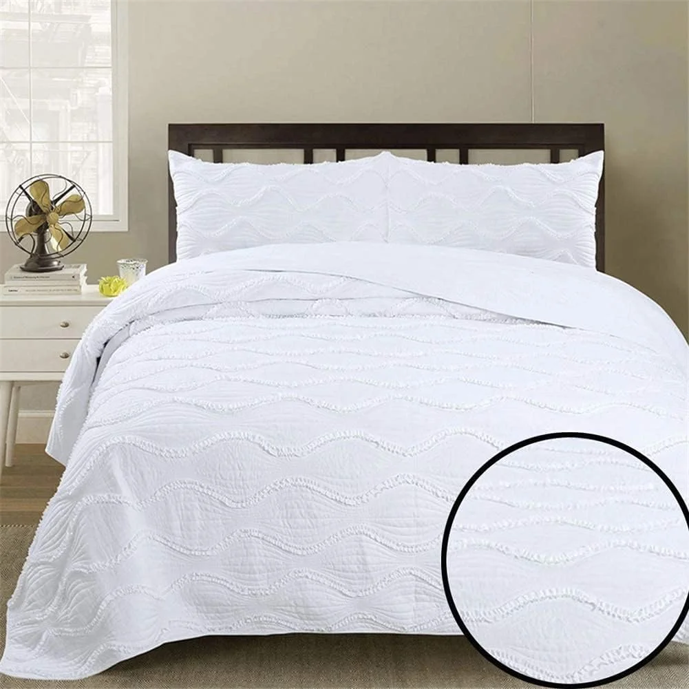 روتختی طرح گلدوزی شده پنبه ای سفید مناسب تخت های خیلی بزرگ، سبک وزن، طرح تکه دوزی شده، لحاف روتختی دو نفره به همراه 2 روبالشتی، 250 در 270 سانتی متر روتختی طرح گلدوزی شده پنبه ای سفید مناسب تخت های خیلی بزرگ، سبک وزن، طرح تکه دوزی شده، لحاف روتختی دو نفره به همراه 2 روبالشتی، 250 در 270 سانتی متر