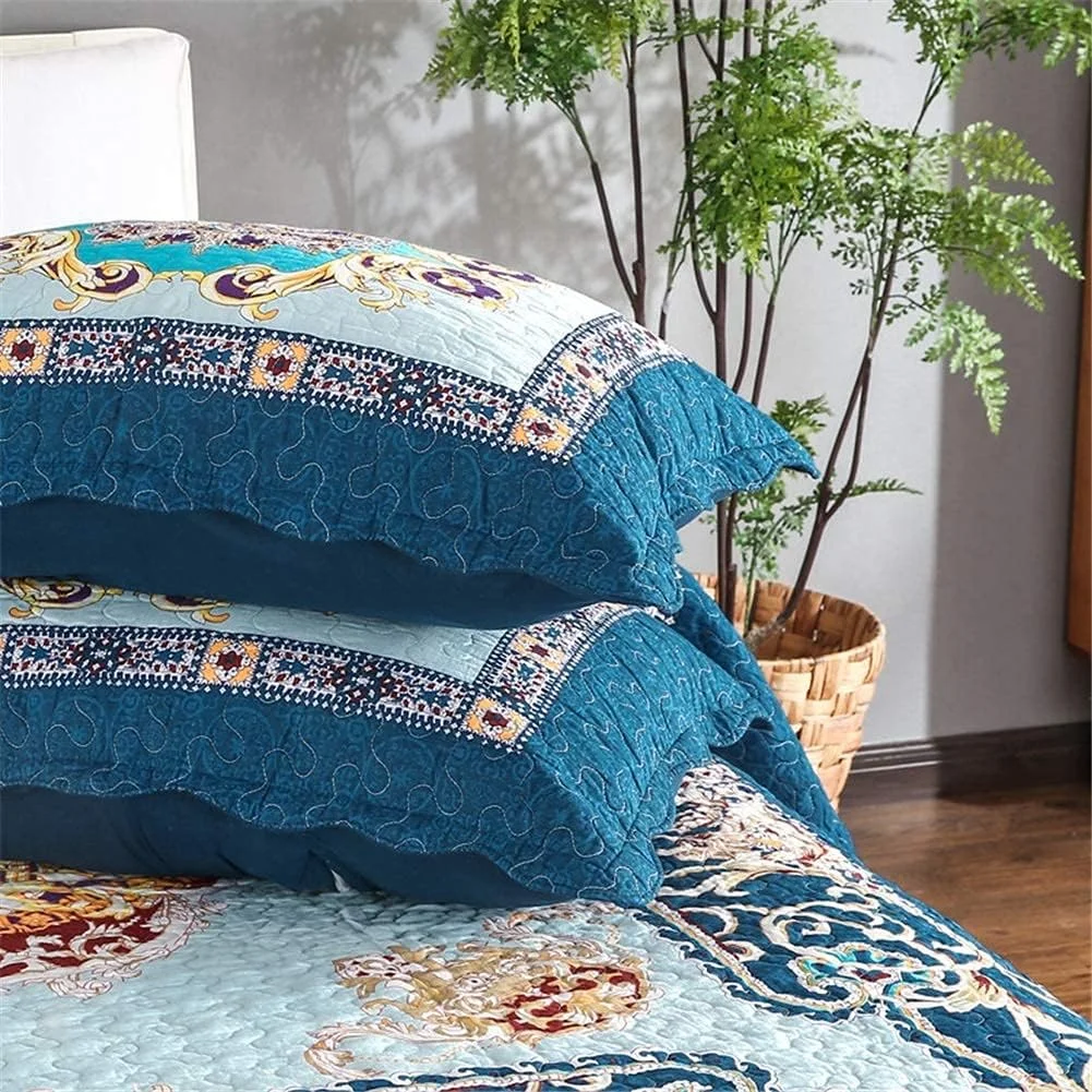 روتختی کینگ سایز 5 تکه GBMULG، پنبه آبی با گلدوزی گل، سبک وزن، تکه دوزی شده، روتختی دو نفره، رو تختی لحافی با 4 روبالشی، 230 x 250 سانتی متر روتختی کینگ سایز 5 تکه GBMULG، پنبه آبی با گلدوزی گل، سبک وزن، تکه دوزی شده، روتختی دو نفره، رو تختی لحافی با 4 روبالشی، 230 x 250 سانتی متر