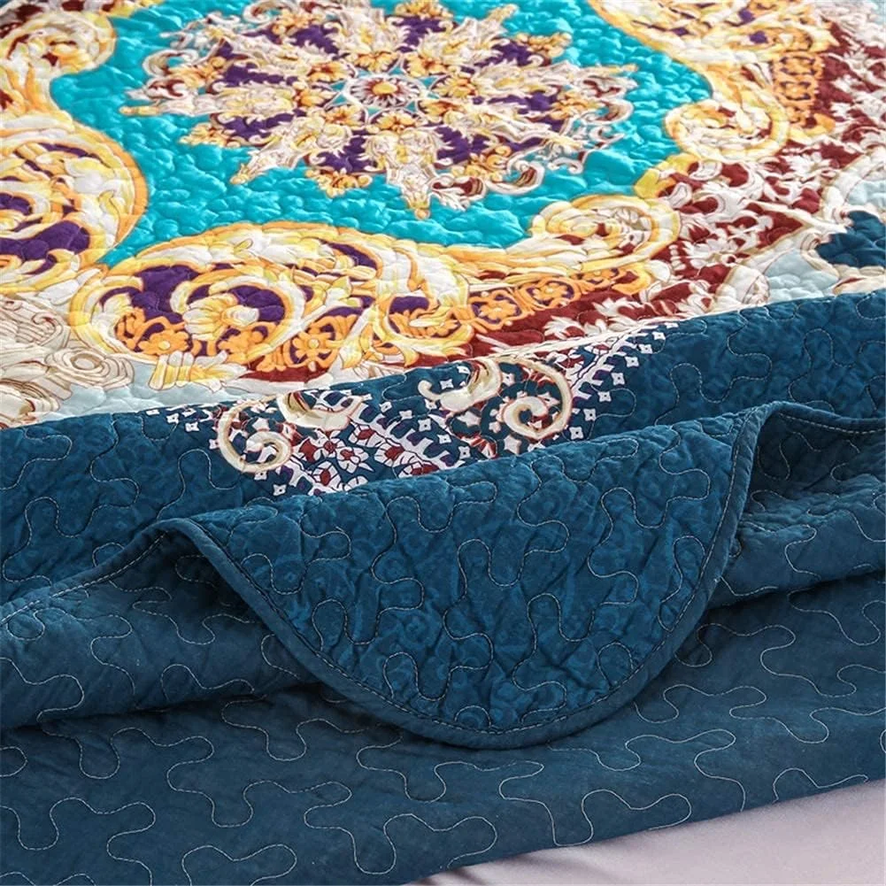 روتختی کینگ سایز 5 تکه GBMULG، پنبه آبی با گلدوزی گل، سبک وزن، تکه دوزی شده، روتختی دو نفره، رو تختی لحافی با 4 روبالشی، 230 x 250 سانتی متر روتختی کینگ سایز 5 تکه GBMULG، پنبه آبی با گلدوزی گل، سبک وزن، تکه دوزی شده، روتختی دو نفره، رو تختی لحافی با 4 روبالشی، 230 x 250 سانتی متر