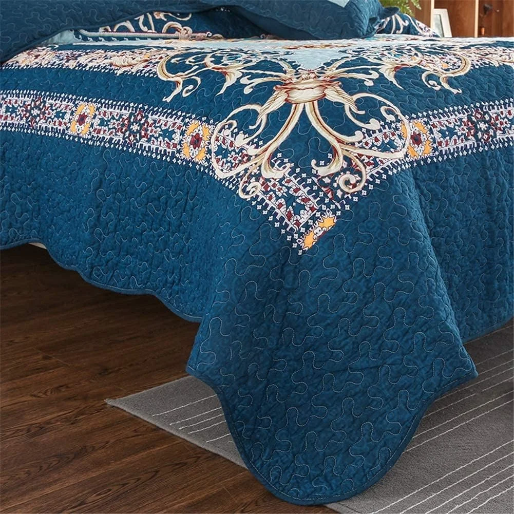 روتختی کینگ سایز 5 تکه GBMULG، پنبه آبی با گلدوزی گل، سبک وزن، تکه دوزی شده، روتختی دو نفره، رو تختی لحافی با 4 روبالشی، 230 x 250 سانتی متر روتختی کینگ سایز 5 تکه GBMULG، پنبه آبی با گلدوزی گل، سبک وزن، تکه دوزی شده، روتختی دو نفره، رو تختی لحافی با 4 روبالشی، 230 x 250 سانتی متر