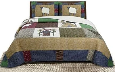 روتختی های سه تکه جی بی ام یو ال جی، روتختی های لحافی تکه دوزی شده سبک وزن، لحاف های پنبه ای با طرح هندسی، رو تختی های دو نفره میکروفیبر نرم و راحت با 2 روبالشی