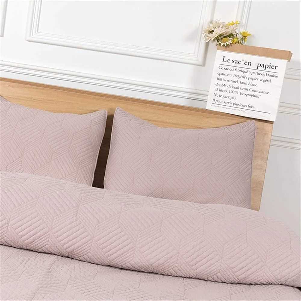 روتختی سه تکه سایز کینگ، پنبه ای، طرح برجسته لوزی، سبک وزن، تکه دوزی شده، لحاف روتختی دو نفره با 2 روبالشتی، 228x245 سانتی متر، -266x245 سانتی متر، صورتی