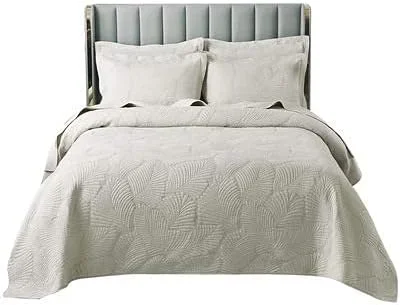 روتختی های طرح دار سایز کینگ نرم و راحت 3 تکه با طرح گلدوزی، لحاف های تکه دوزی دوبل به همراه 2 روبالشی، بژ، 230 * 250 سانتی متر