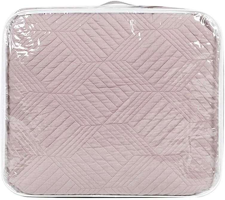 روتختی سه تکه سایز کینگ، پنبه ای، طرح برجسته لوزی، سبک وزن، تکه دوزی شده، لحاف روتختی دو نفره با 2 روبالشتی، 228x245 سانتی متر، -266x245 سانتی متر، صورتی