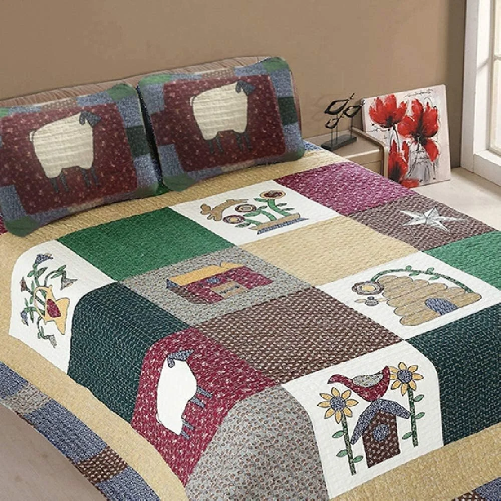 روتختی های سه تکه جی بی ام یو ال جی، روتختی های لحافی تکه دوزی شده سبک وزن، لحاف های پنبه ای با طرح هندسی، رو تختی های دو نفره میکروفیبر نرم و راحت با 2 روبالشی