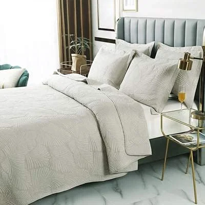 روتختی های طرح دار سایز کینگ نرم و راحت 3 تکه با طرح گلدوزی، لحاف های تکه دوزی دوبل به همراه 2 روبالشی، بژ، 230 * 250 سانتی متر