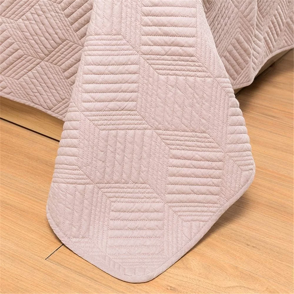 روتختی سه تکه سایز کینگ، پنبه ای، طرح برجسته لوزی، سبک وزن، تکه دوزی شده، لحاف روتختی دو نفره با 2 روبالشتی، 228x245 سانتی متر، -266x245 سانتی متر، صورتی