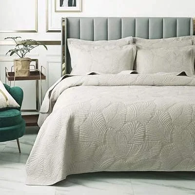 روتختی های طرح دار سایز کینگ نرم و راحت 3 تکه با طرح گلدوزی، لحاف های تکه دوزی دوبل به همراه 2 روبالشی، بژ، 230 * 250 سانتی متر