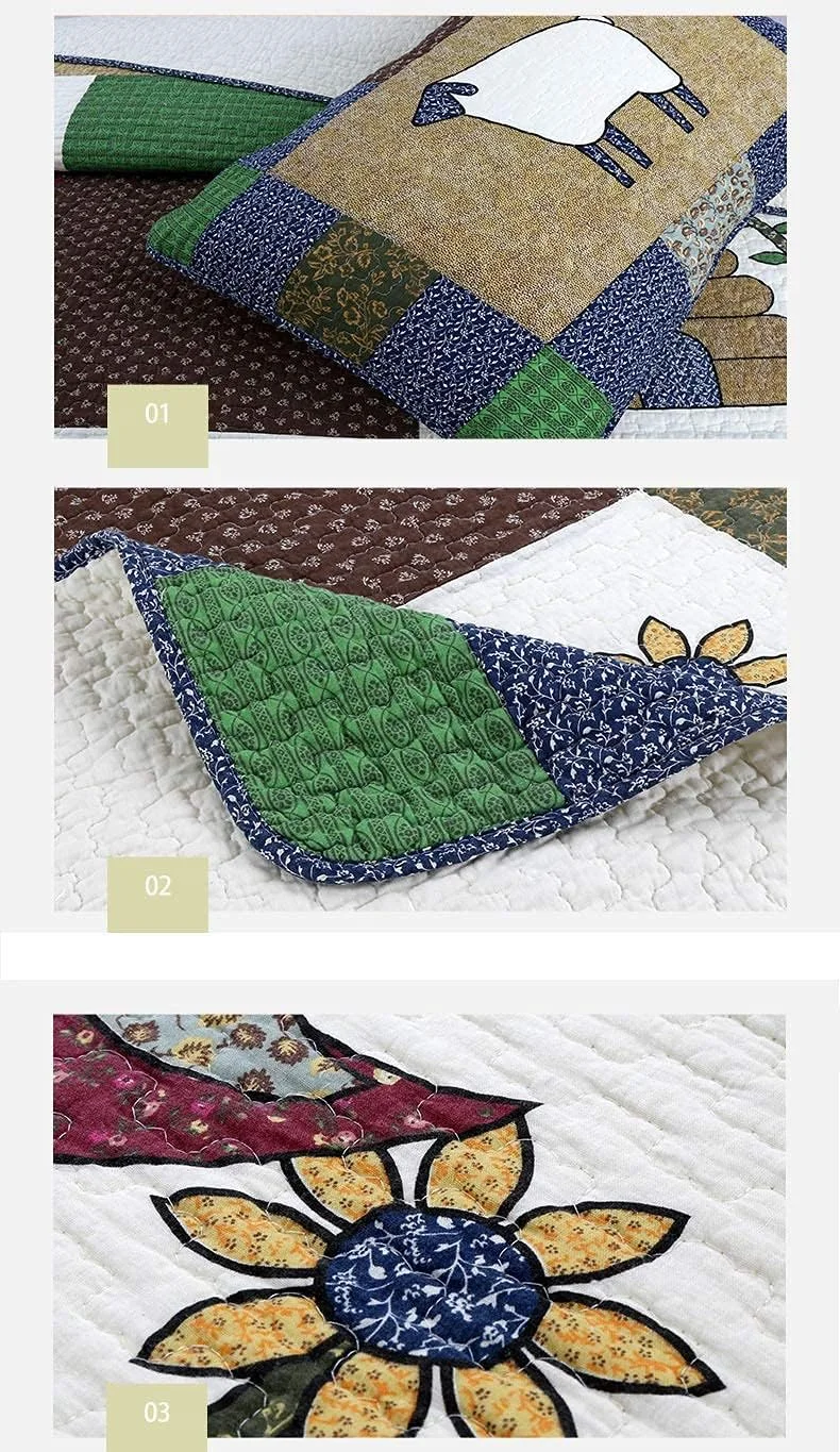 روتختی های سه تکه جی بی ام یو ال جی، روتختی های لحافی تکه دوزی شده سبک وزن، لحاف های پنبه ای با طرح هندسی، رو تختی های دو نفره میکروفیبر نرم و راحت با 2 روبالشی