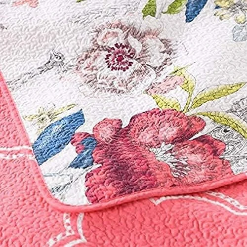 روتختی پنبه‌ای طرح‌دار سه تکه سایز کینگ، طرح گل گلدوزی شده دو رو، لحاف سبک وزن، رو تختی دو نفره، روکش تخت خواب تزئینی به همراه 2 روبالشتی، 230×