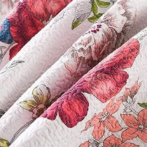 روتختی پنبه‌ای طرح‌دار سه تکه سایز کینگ، طرح گل گلدوزی شده دو رو، لحاف سبک وزن، رو تختی دو نفره، روکش تخت خواب تزئینی به همراه 2 روبالشتی، 230×
