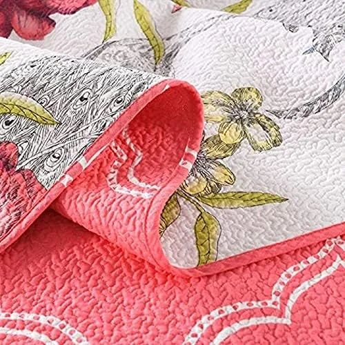 روتختی پنبه‌ای طرح‌دار سه تکه سایز کینگ، طرح گل گلدوزی شده دو رو، لحاف سبک وزن، رو تختی دو نفره، روکش تخت خواب تزئینی به همراه 2 روبالشتی، 230×