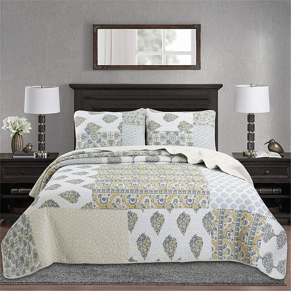 روتختی پنبه‌ای لحاف‌دار سه تکه، پتوی نرم دورو، روتختی طرح نوردیک مناسب تخت دو نفره 135/150، ابعاد 259x269 سانتی‌متر + 2 عدد روبالشتی 50x90 سانتی‌متر، 230x250 سانتی‌متر، -230x250 سانتی‌متر