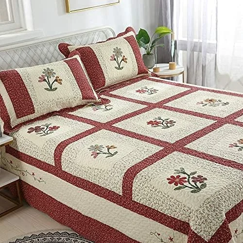 روتختی گلدوزی شده طرح گل GBMULG، ست روتختی پنبه ای سایز کینگ، ست لحاف نرم، روتختی تکه دوزی شده با 2 روبالشتی، چهار-