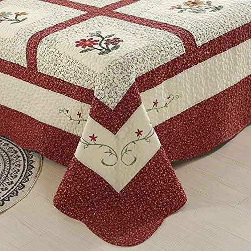 روتختی گلدوزی شده طرح گل GBMULG، ست روتختی پنبه ای سایز کینگ، ست لحاف نرم، روتختی تکه دوزی شده با 2 روبالشتی، چهار-