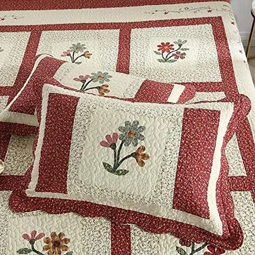 روتختی گلدوزی شده GBMULG، ست روتختی پنبه ای سایز کینگ، ست لحاف نرم، روتختی تکه دوزی شده با 2 روبالشتی، سه تکه