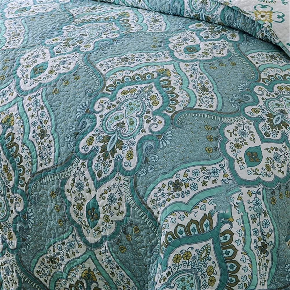 روتختی لحاف‌دوزی شده پنبه‌ای سایز کینگ به سبک مراکشی، روتختی تکه‌دوزی شده جذاب، لحاف‌های برگشت‌پذیر با طرح گل آبی عتیقه