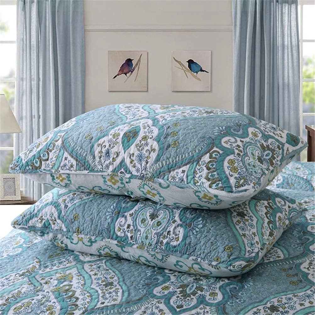 روتختی لحاف‌دوزی شده پنبه‌ای سایز کینگ به سبک مراکشی، روتختی تکه‌دوزی شده جذاب، لحاف‌های برگشت‌پذیر با طرح گل آبی عتیقه