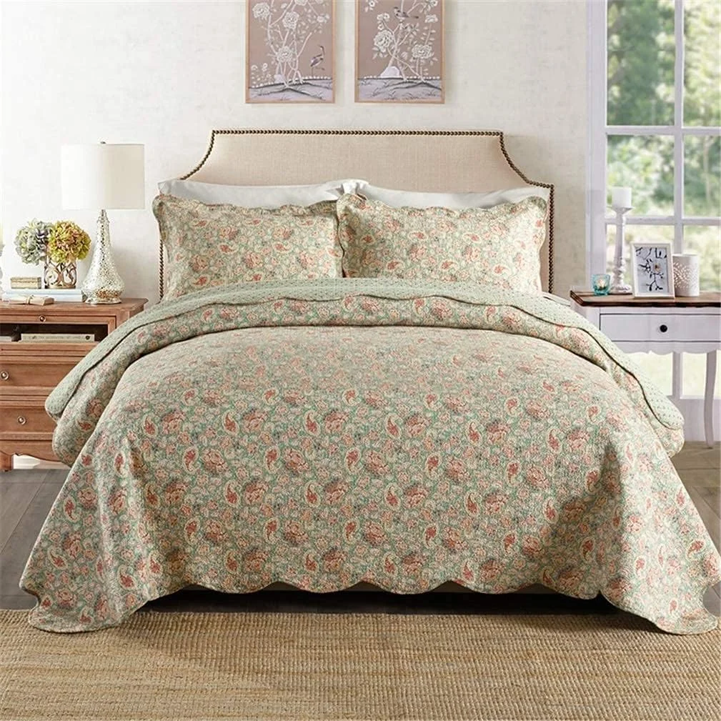 روتختی تکه دوزی شده طرح گلدار صورتی، 3 تکه، شامل یک روتختی و دو روبالشتی، ابعاد 230x250 سانتی متر