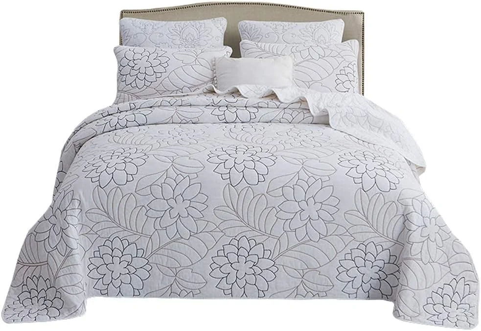 روتختی تکه دوزی شده GBMULG، ست لحاف دوزی شده با طرح گلدوزی گل، 230x250 سانتی متر، روتختی فوق العاده نرم و سبک برای زیبایی و گرمای بیشتر، سفید، 230 * 250 سانتی متر، سفید-250 * 270 سانتی متر