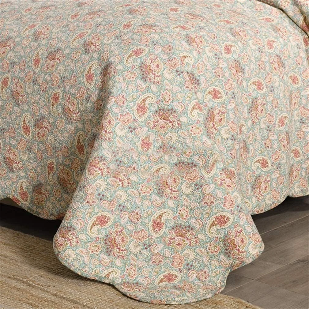 روتختی تکه دوزی شده طرح گلدار صورتی، 3 تکه، شامل یک روتختی و دو روبالشتی، ابعاد 230x250 سانتی متر