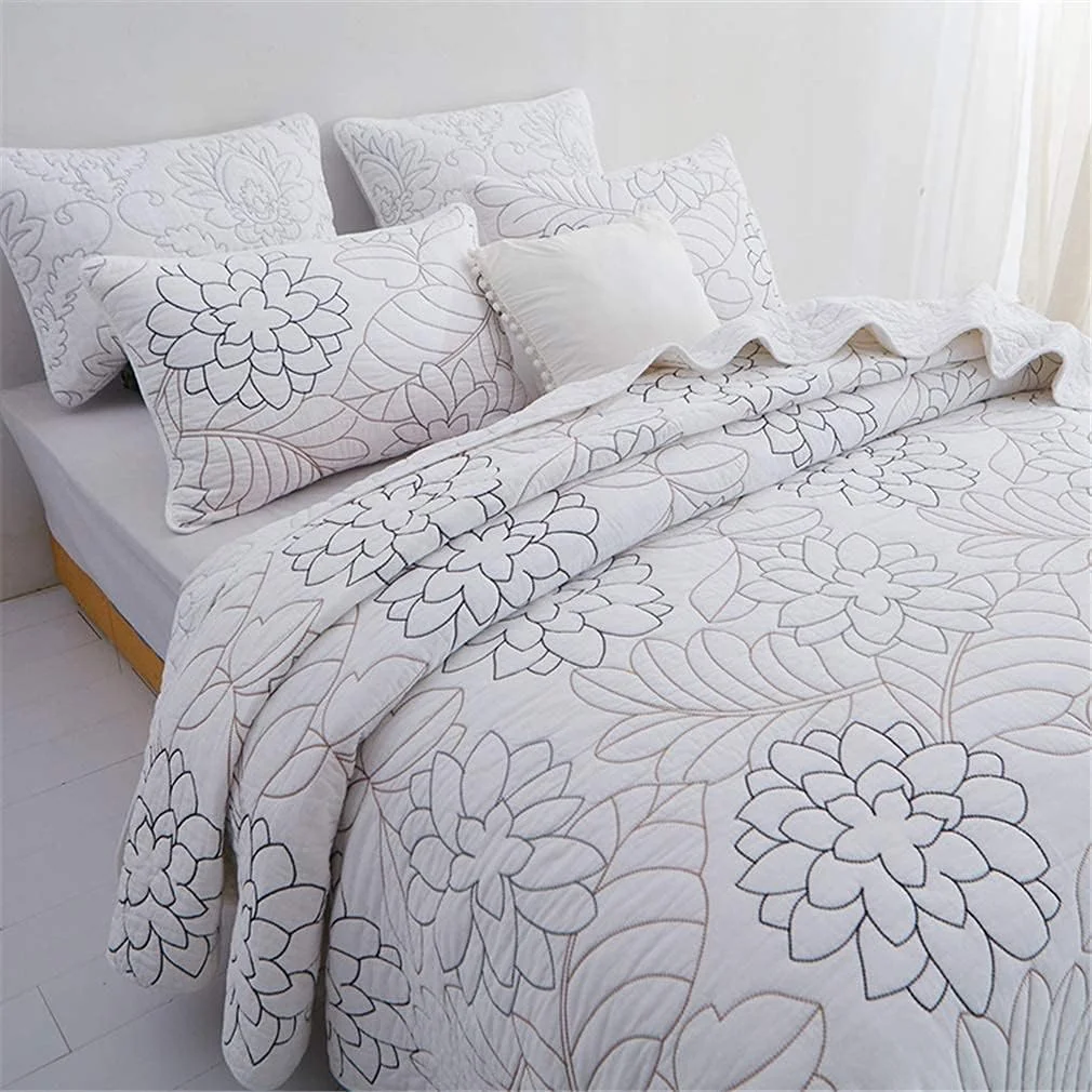 روتختی تکه دوزی شده GBMULG، ست لحاف دوزی شده با طرح گلدوزی گل، 230x250 سانتی متر، روتختی فوق العاده نرم و سبک برای زیبایی و گرمای بیشتر، سفید، 230 * 250 سانتی متر، سفید-250 * 270 سانتی متر
