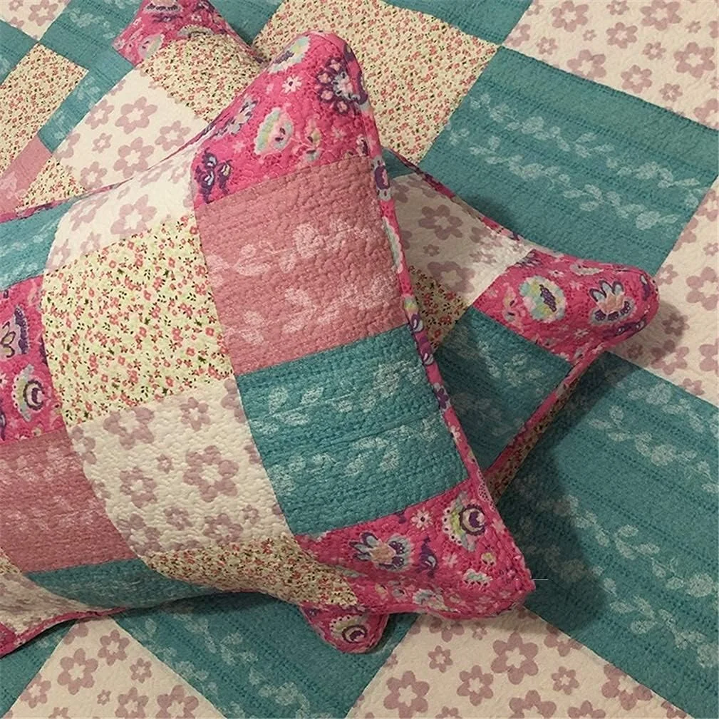 ست روتختی تکه دوزی شده سه تکه سایز کینگ 230x250 سانتی متر، لحاف پنبه ای صورتی، ست ملحفه سه تکه با 2 بالش