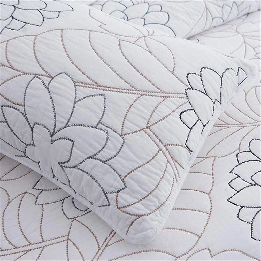 روتختی تکه دوزی شده GBMULG، ست لحاف دوزی شده با طرح گلدوزی گل، 230x250 سانتی متر، روتختی فوق العاده نرم و سبک برای زیبایی و گرمای بیشتر، سفید، 230 * 250 سانتی متر، سفید-250 * 270 سانتی متر