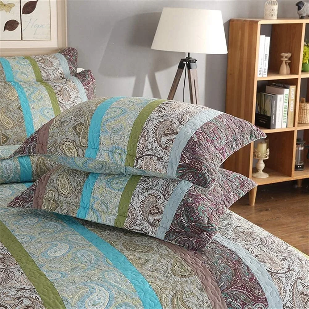 روتختی تکه دوزی شده سه تکه با طرح راه راه گلدار قرمز، سبز و آبی، لحاف پنبه ای به همراه 2 روبالشتی، آبی، آبی روتختی تکه دوزی شده سه تکه با طرح راه راه گلدار قرمز، سبز و آبی، لحاف پنبه ای به همراه 2 روبالشتی، آبی، آبی