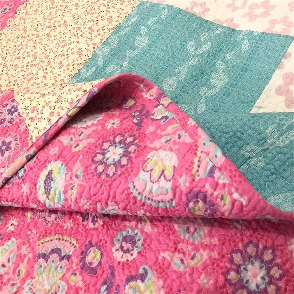 ست روتختی تکه دوزی شده سه تکه سایز کینگ 230x250 سانتی متر، لحاف پنبه ای صورتی، ست ملحفه سه تکه با 2 بالش