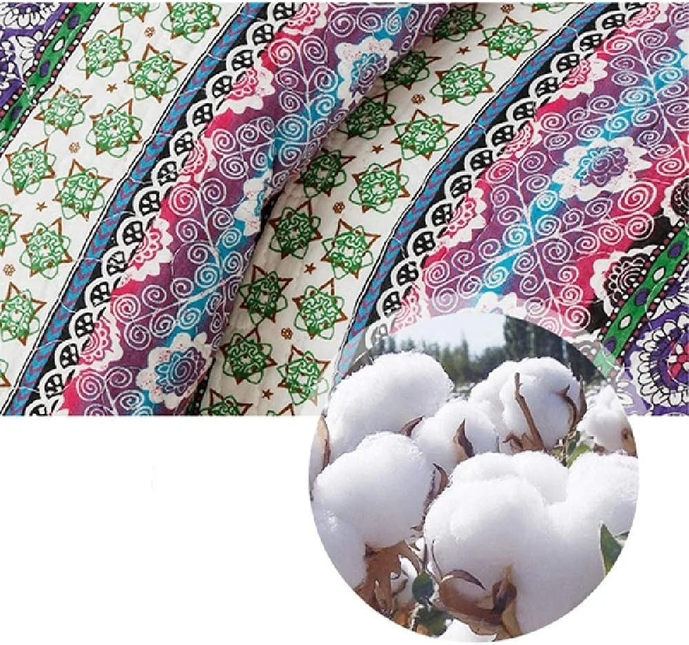 روتختی پنبه ای طرح دار، لحاف تکه دوزی شده، روانداز تخت خواب، طرح راه راه، ست ملحفه 3 تکه، سبک و نرم به همراه 2 روبالشتی