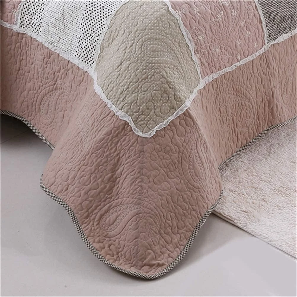 روتختی تکه دوزی شده سوپر کینگ سایز، روکش تخت پنبه ای 3 تکه با 2 روبالشی 230x250 سانتی متر