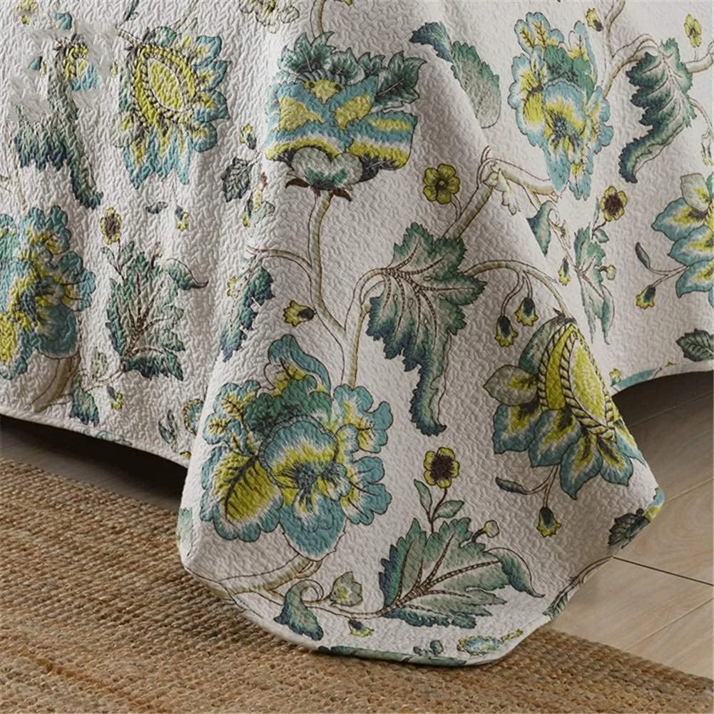 روتختی تکه دوزی شده سه تکه GBMULG سایز کینگ، پنبه ای، طرح برجسته، سبک قدیمی و شیک، لحاف گلدار سبز با 2 روبالشی، 230x250 سانتی متر روتختی تکه دوزی شده سه تکه GBMULG سایز کینگ، پنبه ای، طرح برجسته، سبک قدیمی و شیک، لحاف گلدار سبز با 2 روبالشی، 230x250 سانتی متر