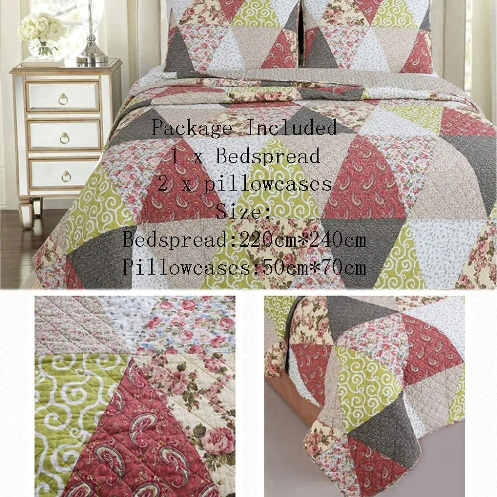 روتختی تکه دوزی شده پنبه ای سه تکه GBMULG، رو تختی طرح اروپایی، روتختی و تزئین منزل، 220cm240cm روتختی تکه دوزی شده پنبه ای سه تکه GBMULG، رو تختی طرح اروپایی، روتختی و تزئین منزل، 220cm240cm