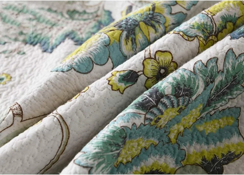 روتختی تکه دوزی شده سه تکه GBMULG سایز کینگ، پنبه ای، طرح برجسته، سبک قدیمی و شیک، لحاف گلدار سبز با 2 روبالشی، 230x250 سانتی متر روتختی تکه دوزی شده سه تکه GBMULG سایز کینگ، پنبه ای، طرح برجسته، سبک قدیمی و شیک، لحاف گلدار سبز با 2 روبالشی، 230x250 سانتی متر