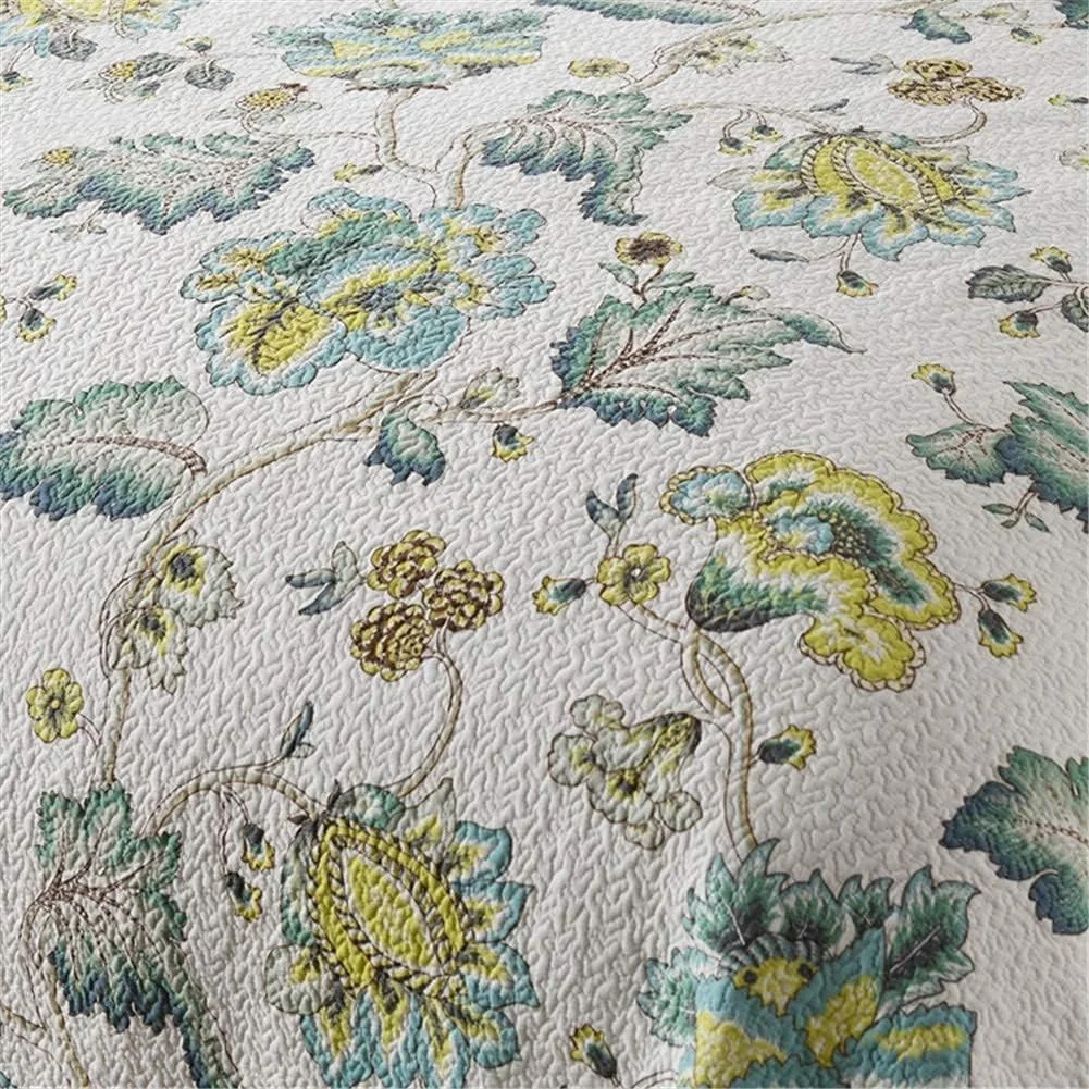 روتختی تکه دوزی شده سه تکه GBMULG سایز کینگ، پنبه ای، طرح برجسته، سبک قدیمی و شیک، لحاف گلدار سبز با 2 روبالشی، 230x250 سانتی متر روتختی تکه دوزی شده سه تکه GBMULG سایز کینگ، پنبه ای، طرح برجسته، سبک قدیمی و شیک، لحاف گلدار سبز با 2 روبالشی، 230x250 سانتی متر